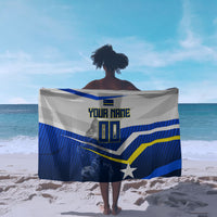 Personalized Curacao Football Marlin Mascot Sarong Caribbean Flag Colors Geometric Blue