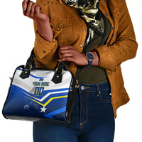 Personalized Curacao Football Marlin Mascot Shoulder Handbag Caribbean Flag Colors Geometric Blue