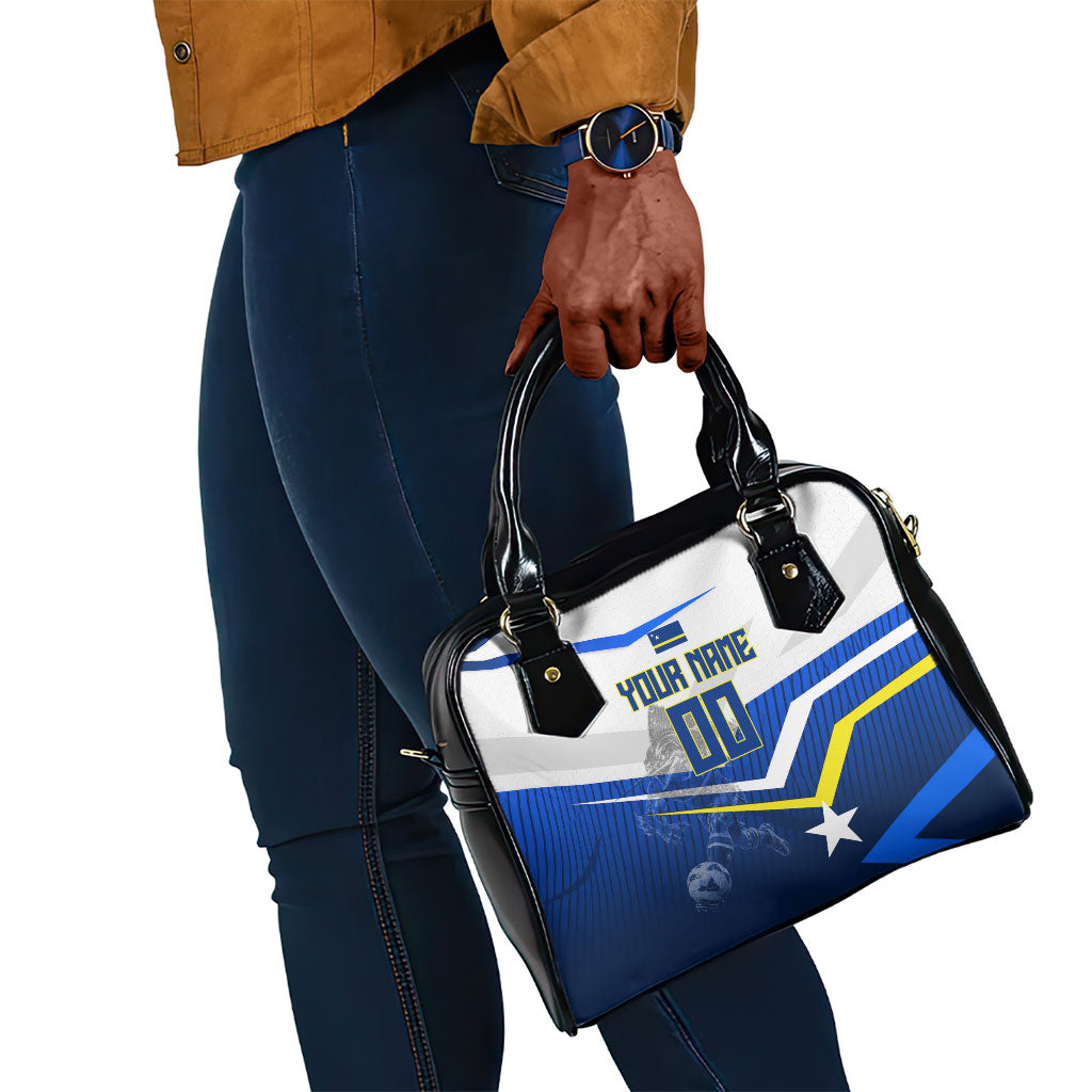 Personalized Curacao Football Marlin Mascot Shoulder Handbag Caribbean Flag Colors Geometric Blue