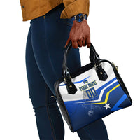 Personalized Curacao Football Marlin Mascot Shoulder Handbag Caribbean Flag Colors Geometric Blue