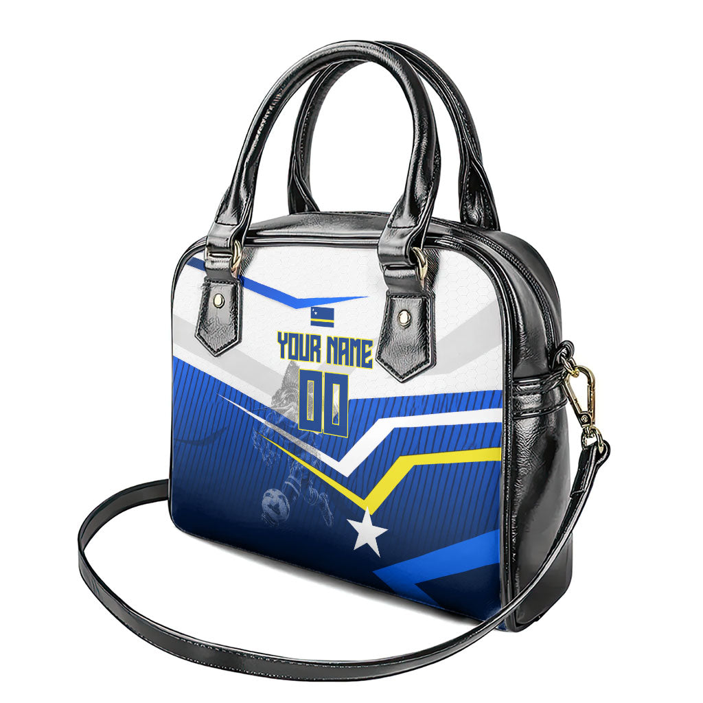 Personalized Curacao Football Marlin Mascot Shoulder Handbag Caribbean Flag Colors Geometric Blue