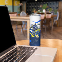 Personalized Curacao Football Marlin Mascot Skinny Tumbler Caribbean Flag Colors Geometric Blue