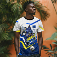 Personalized Curacao Football Marlin Mascot T shirt Caribbean Flag Colors Geometric Blue
