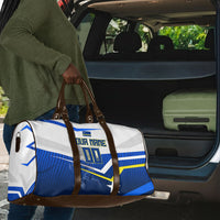 Personalized Curacao Football Marlin Mascot Travel Bag Caribbean Flag Colors Geometric Blue