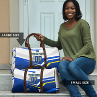 Personalized Curacao Football Marlin Mascot Travel Bag Caribbean Flag Colors Geometric Blue