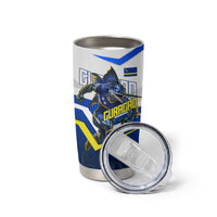 Personalized Curacao Football Marlin Mascot Tumbler Cup Caribbean Flag Colors Geometric Blue