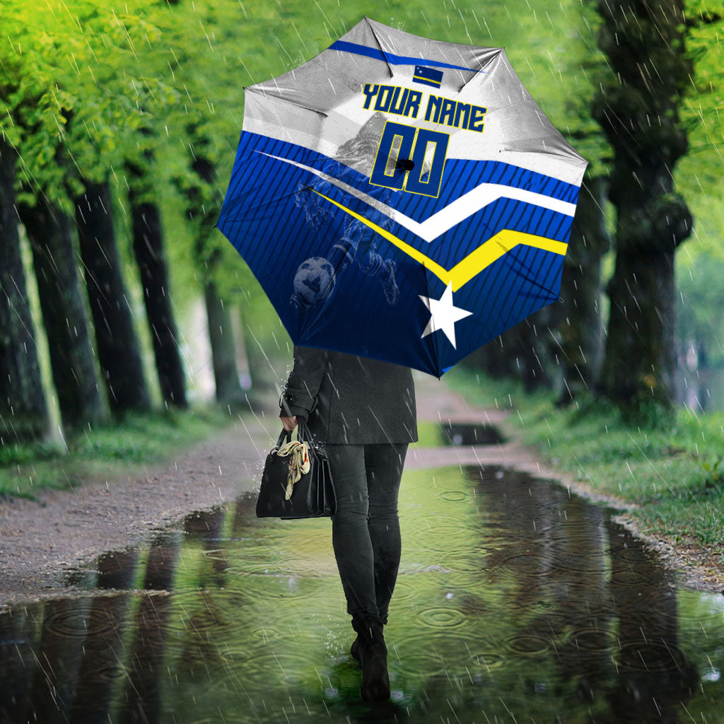Personalized Curacao Football Marlin Mascot Umbrella Caribbean Flag Colors Geometric Blue
