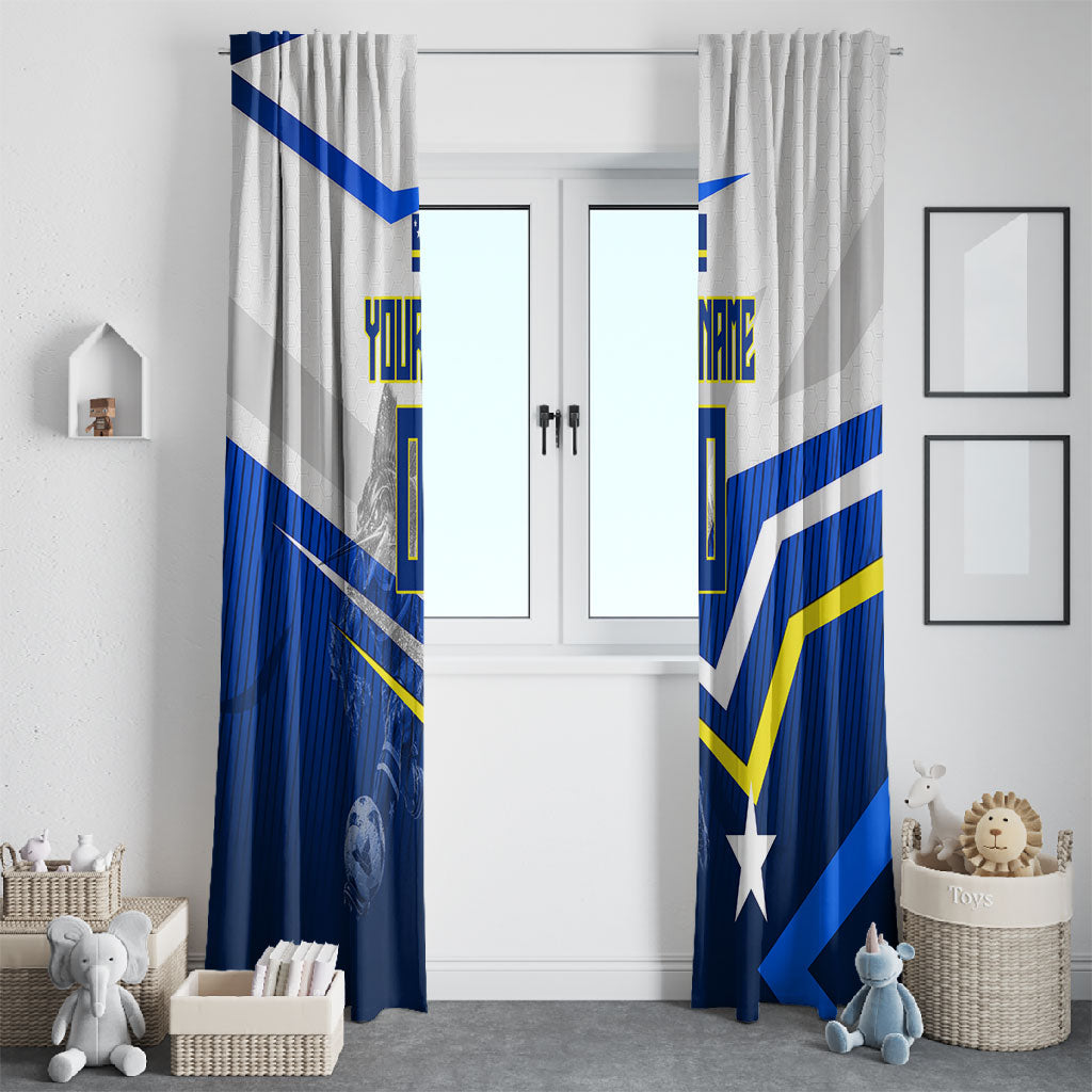 Personalized Curacao Football Marlin Mascot Window Curtain Caribbean Flag Colors Geometric Blue