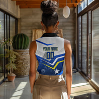 Personalized Curacao Football Marlin Mascot Women Sleeveless Polo Shirt Caribbean Flag Colors Geometric Blue