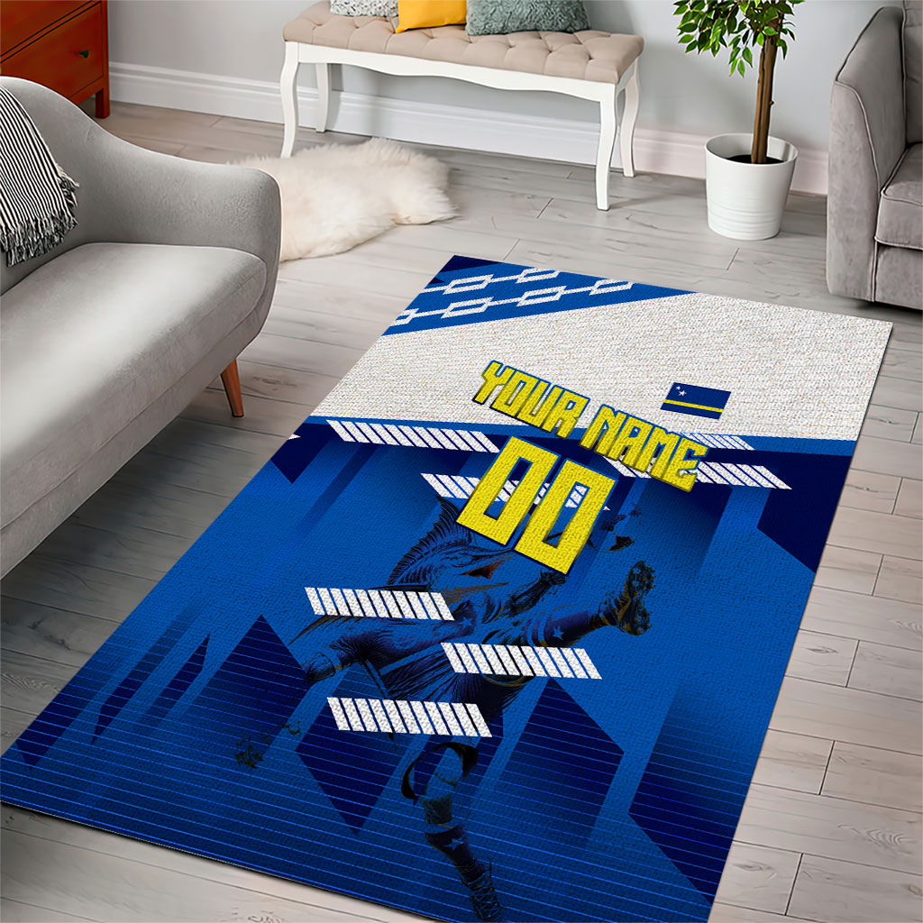 Personalized Curacao Football Area Rug Marlin Mascot Blue National Flag Accents
