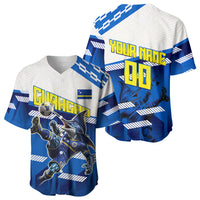 Personalized Curacao Football Baseball Jersey Marlin Mascot Blue National Flag Accents