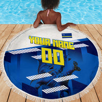 Personalized Curacao Football Beach Blanket Marlin Mascot Blue National Flag Accents