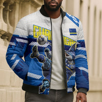 Personalized Curacao Football Bomber Puffer Jacket Marlin Mascot Blue National Flag Accents