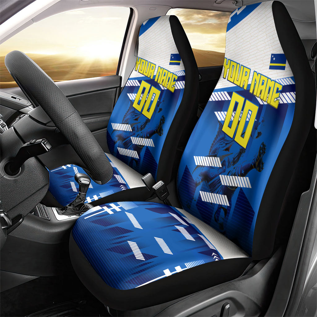 Personalized Curacao Football Car Seat Cover Marlin Mascot Blue National Flag Accents