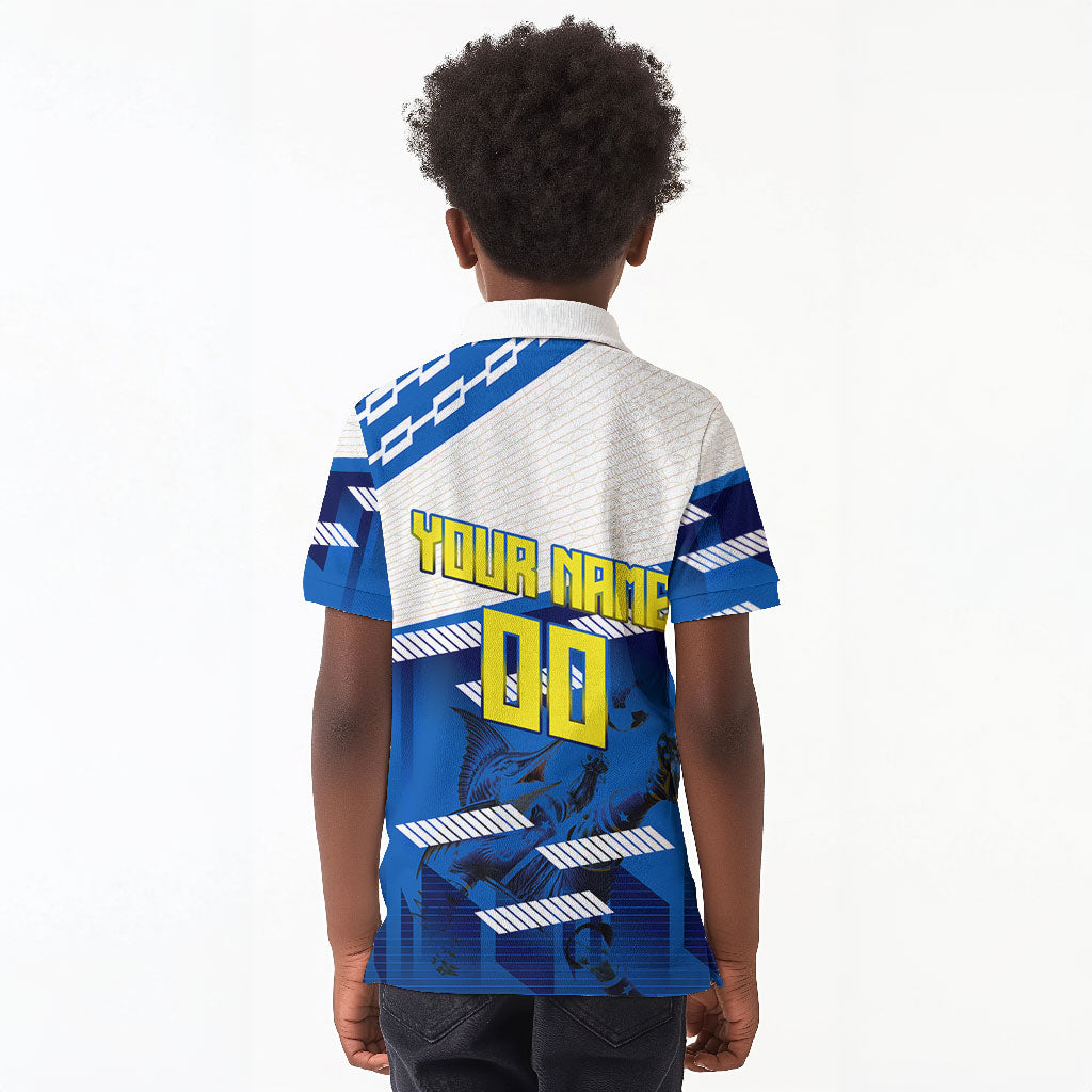 Personalized Curacao Football Kid Polo Shirt Marlin Mascot Blue National Flag Accents