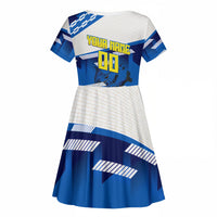 Personalized Curacao Football Kid Short Sleeve Dress Marlin Mascot Blue National Flag Accents