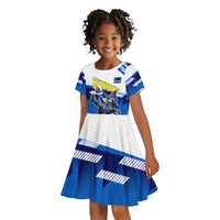 Personalized Curacao Football Kid Short Sleeve Dress Marlin Mascot Blue National Flag Accents