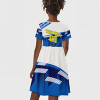 Personalized Curacao Football Kid Short Sleeve Dress Marlin Mascot Blue National Flag Accents