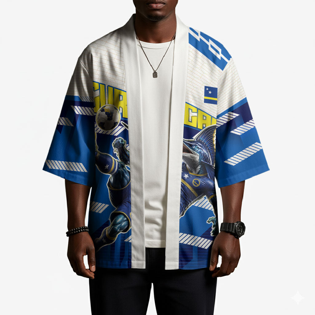 Personalized Curacao Football Kimono Marlin Mascot Blue National Flag Accents