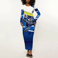 Personalized Curacao Football Long Sleeve Bodycon Dress Marlin Mascot Blue National Flag Accents