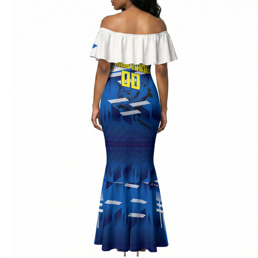 Personalized Curacao Football Mermaid Dress Marlin Mascot Blue National Flag Accents