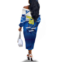 Personalized Curacao Football Off The Shoulder Long Sleeve Dress Marlin Mascot Blue National Flag Accents
