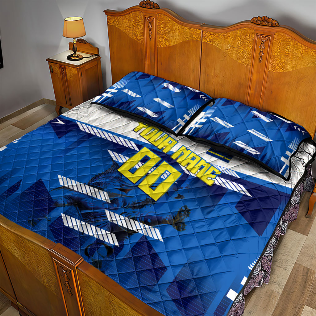 Personalized Curacao Football Quilt Bed Set Marlin Mascot Blue National Flag Accents