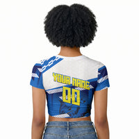 Personalized Curacao Football Raglan Cropped T shirt Marlin Mascot Blue National Flag Accents