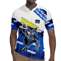 Personalized Curacao Football Rugby Jersey Marlin Mascot Blue National Flag Accents