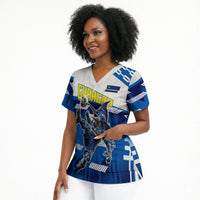 Personalized Curacao Football Scrub Top Marlin Mascot Blue National Flag Accents