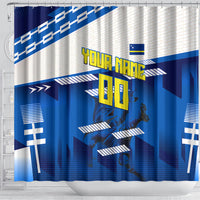 Personalized Curacao Football Shower Curtain Marlin Mascot Blue National Flag Accents