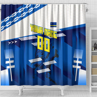 Personalized Curacao Football Shower Curtain Marlin Mascot Blue National Flag Accents