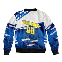 Personalized Curacao Football Sleeve Zip Bomber Jacket Marlin Mascot Blue National Flag Accents