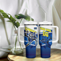 Personalized Curacao Football Tumbler With Handle Marlin Mascot Blue National Flag Accents