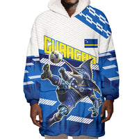 Personalized Curacao Football Wearable Blanket Hoodie Marlin Mascot Blue National Flag Accents