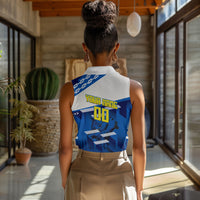 Personalized Curacao Football Women Sleeveless Polo Shirt Marlin Mascot Blue National Flag Accents