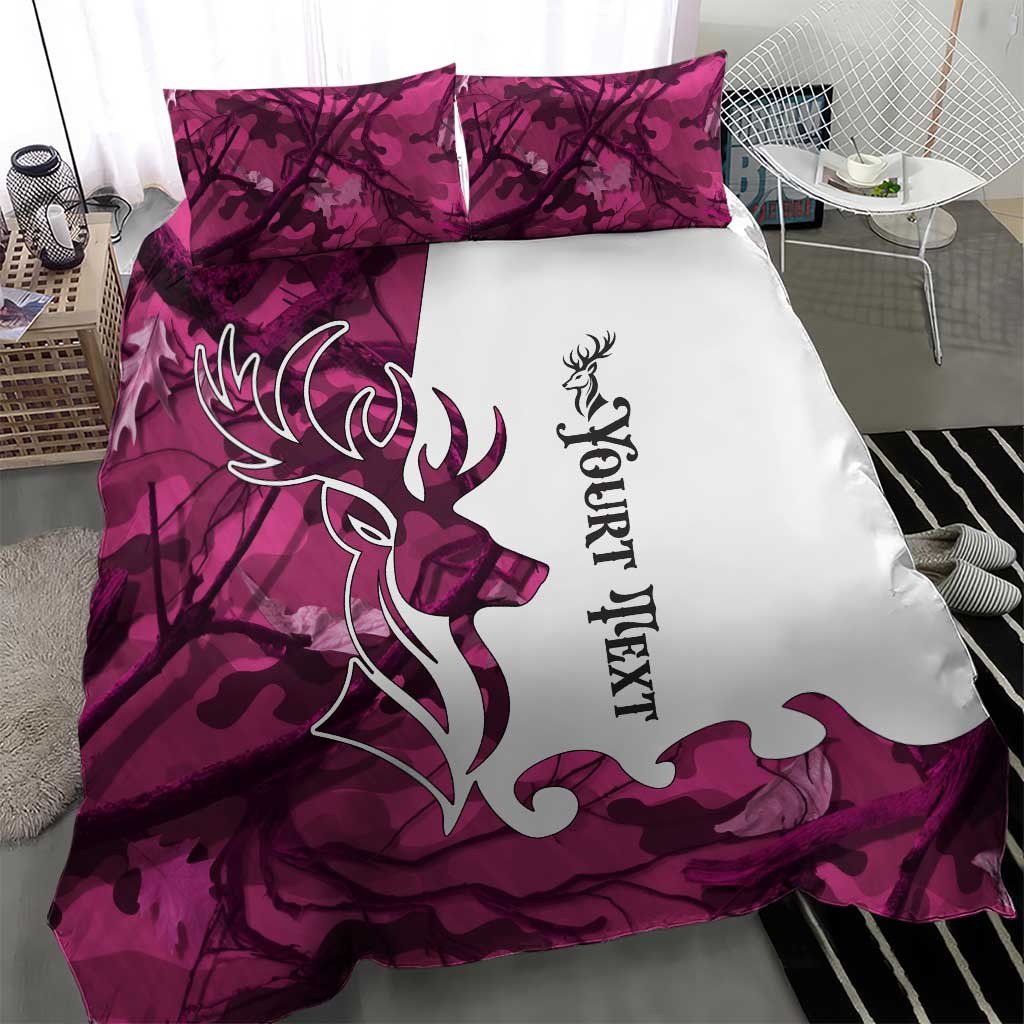 Pink Camo Customize Name Deer Hunting Bedding Set Tribal Buck Silhouette - Wonder Print Shop