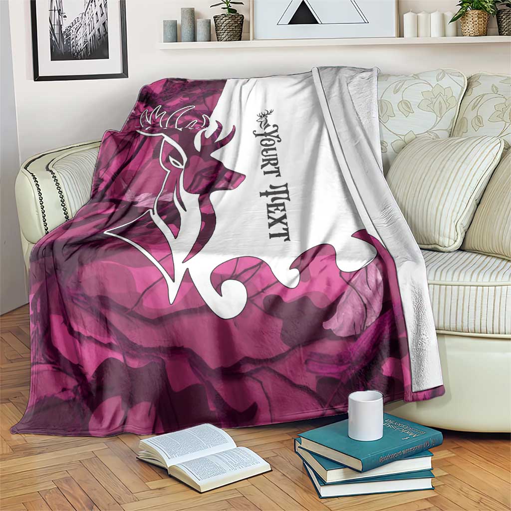 Pink Camo Customize Name Deer Hunting Blanket Tribal Buck Silhouette - Wonder Print Shop