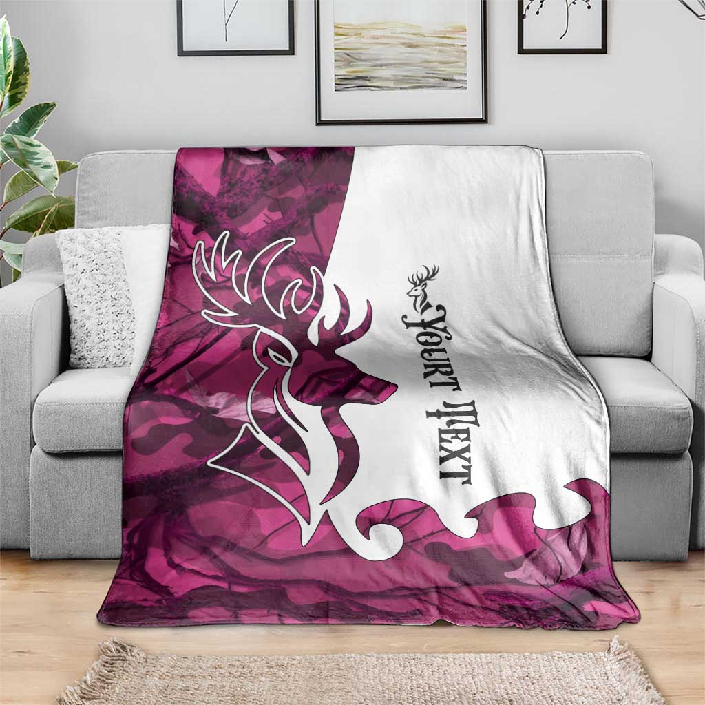 Pink Camo Customize Name Deer Hunting Blanket Tribal Buck Silhouette - Wonder Print Shop