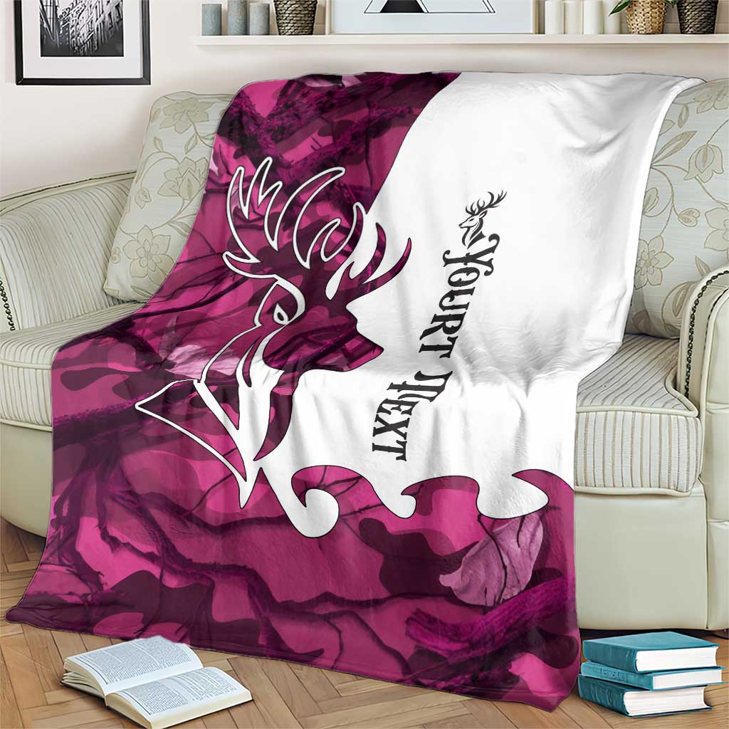 Pink Camo Customize Name Deer Hunting Blanket Tribal Buck Silhouette - Wonder Print Shop