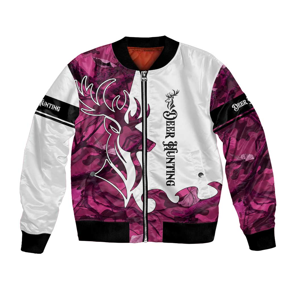 Pink Camo Customize Name Deer Hunting Bomber Jacket Tribal Buck Silhouette - Wonder Print Shop