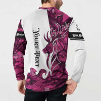 Pink Camo Customize Name Deer Hunting Button Sweatshirt Tribal Buck Silhouette - Wonder Print Shop
