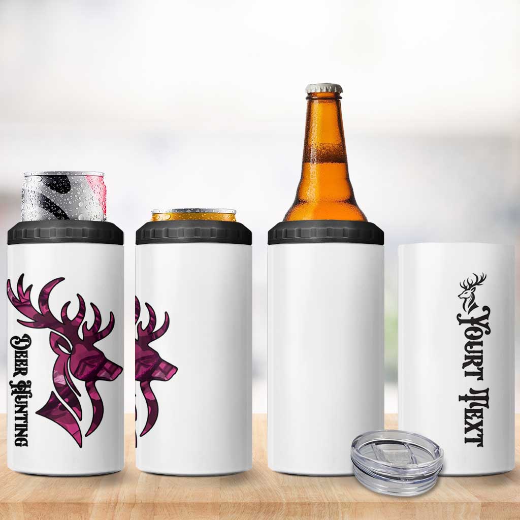 Pink Camo Customize Name Deer Hunting 4 in 1 Can Cooler Tumbler Tribal Buck Silhouette - Wonder Print Shop