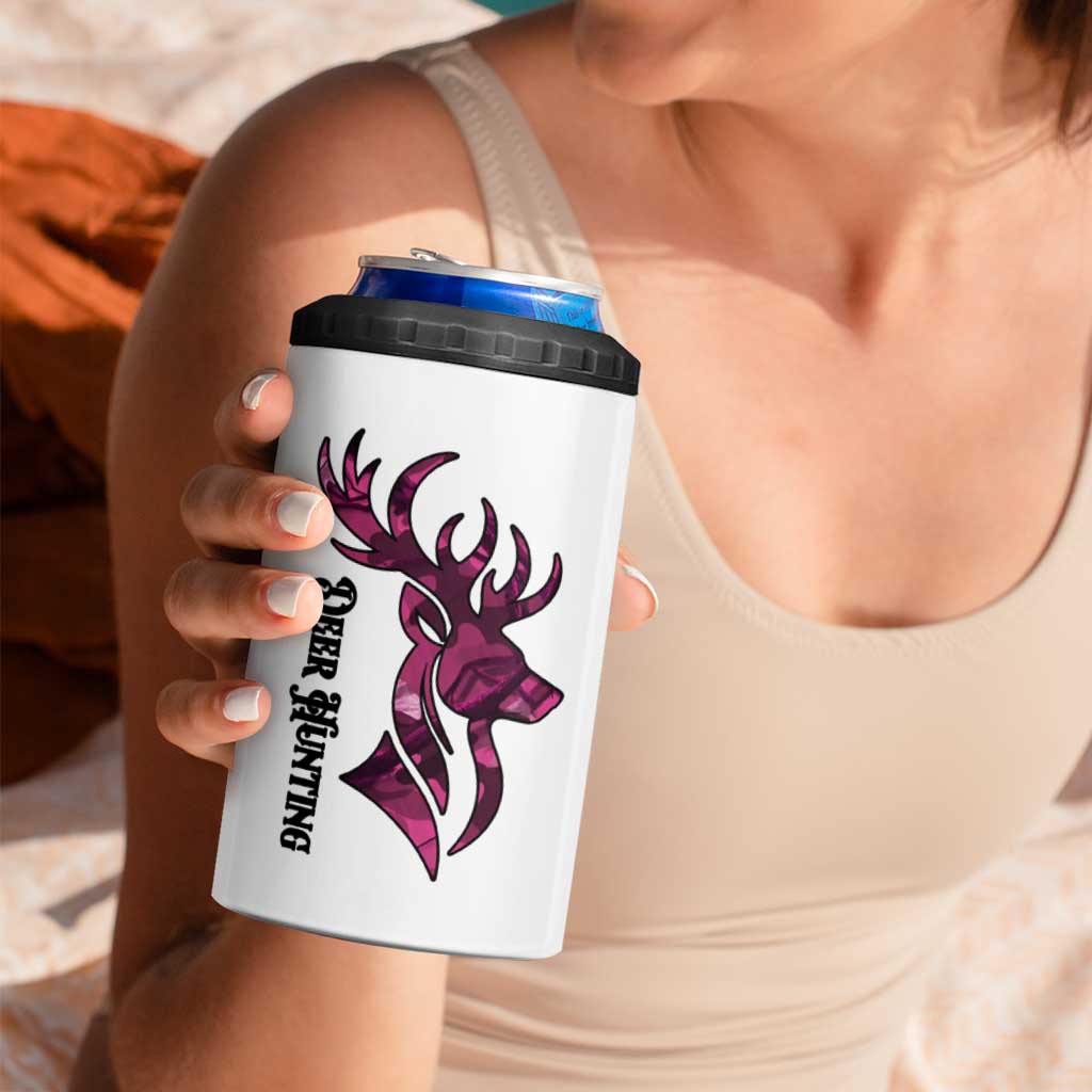 Pink Camo Customize Name Deer Hunting 4 in 1 Can Cooler Tumbler Tribal Buck Silhouette - Wonder Print Shop