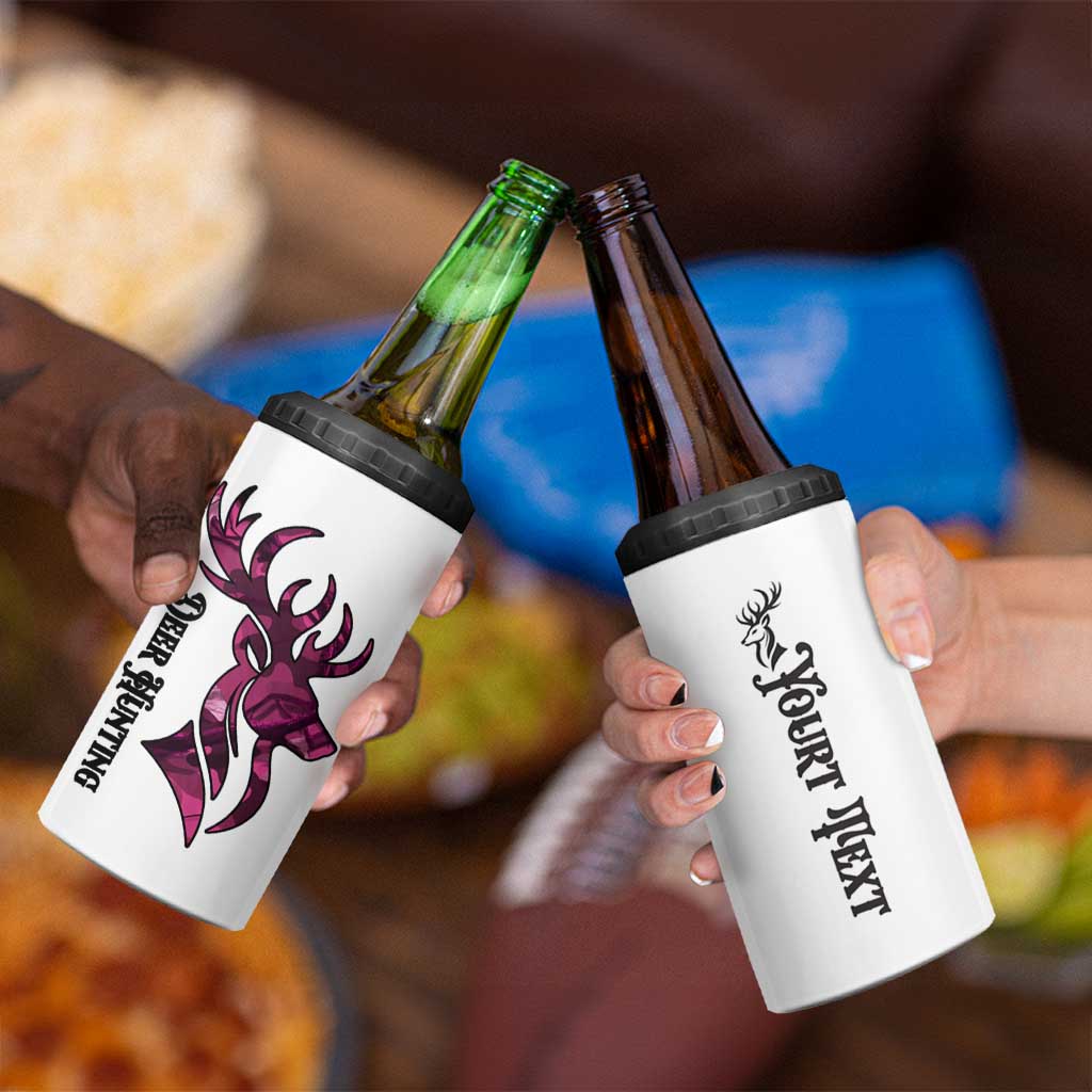 Pink Camo Customize Name Deer Hunting 4 in 1 Can Cooler Tumbler Tribal Buck Silhouette - Wonder Print Shop