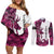 Pink Camo Customize Name Deer Hunting Couples Matching Off Shoulder Short Dress and Long Sleeve Button Shirt Tribal Buck Silhouette - Wonder Print Shop