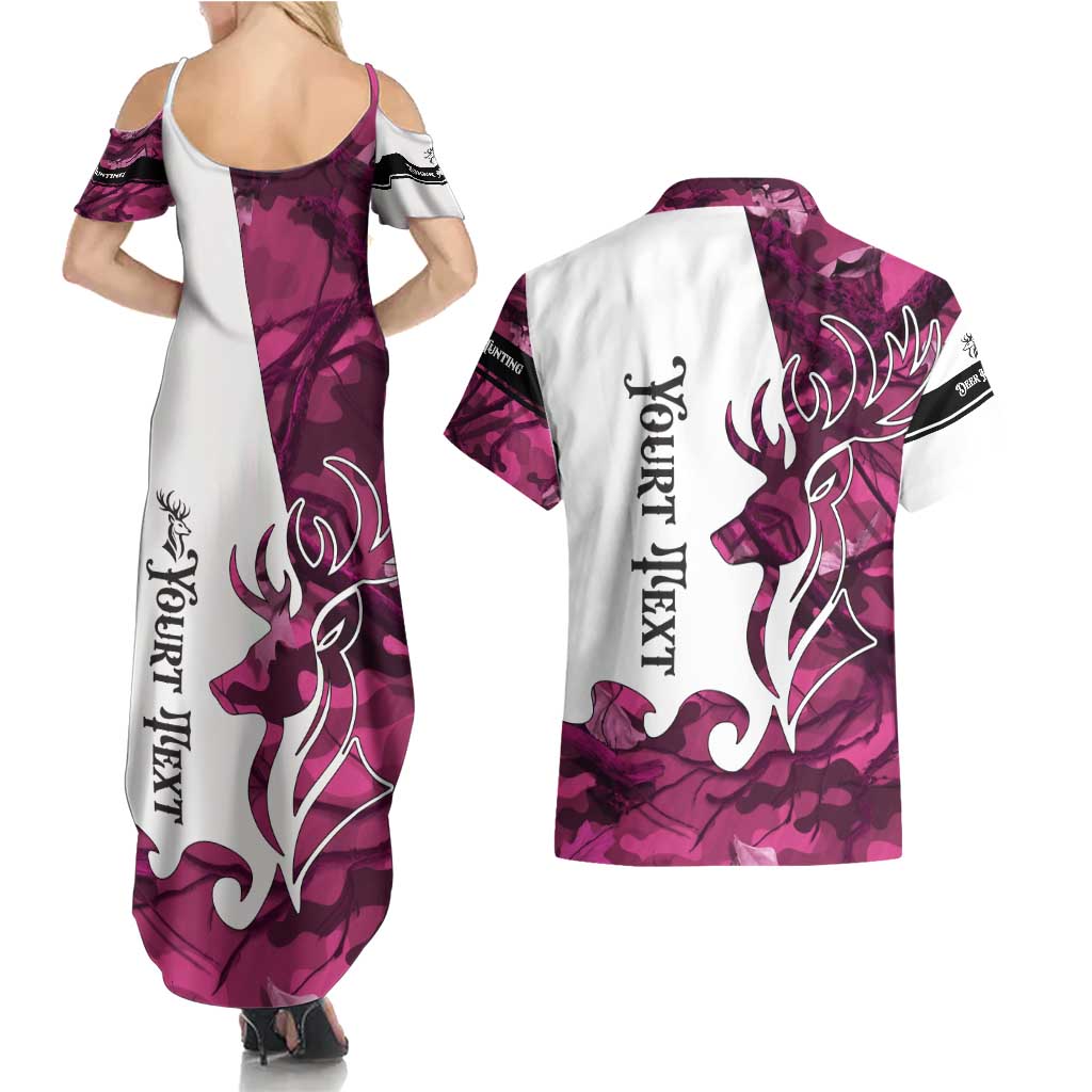 Pink Camo Customize Name Deer Hunting Couples Matching Summer Maxi Dress and Hawaiian Shirt Tribal Buck Silhouette - Wonder Print Shop