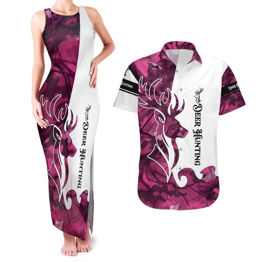 Pink Camo Customize Name Deer Hunting Couples Matching Tank Maxi Dress and Hawaiian Shirt Tribal Buck Silhouette - Wonder Print Shop