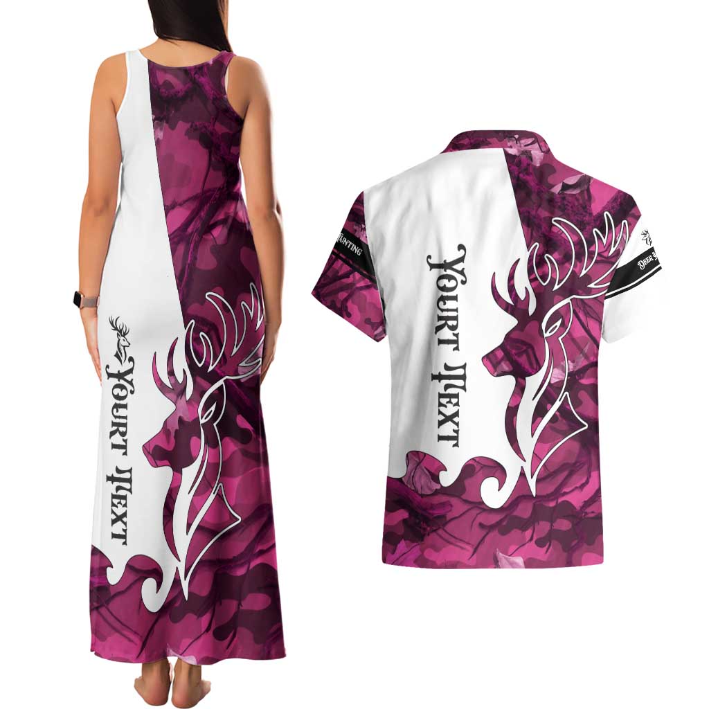 Pink Camo Customize Name Deer Hunting Couples Matching Tank Maxi Dress and Hawaiian Shirt Tribal Buck Silhouette - Wonder Print Shop