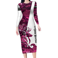 Pink Camo Customize Name Deer Hunting Family Matching Long Sleeve Bodycon Dress and Hawaiian Shirt Tribal Buck Silhouette - Wonder Print Shop
